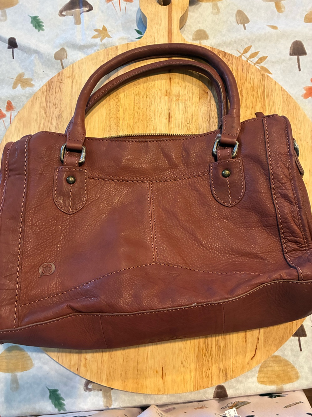 Born Classic Women's Brown Leather Satchel Handbag with long strap